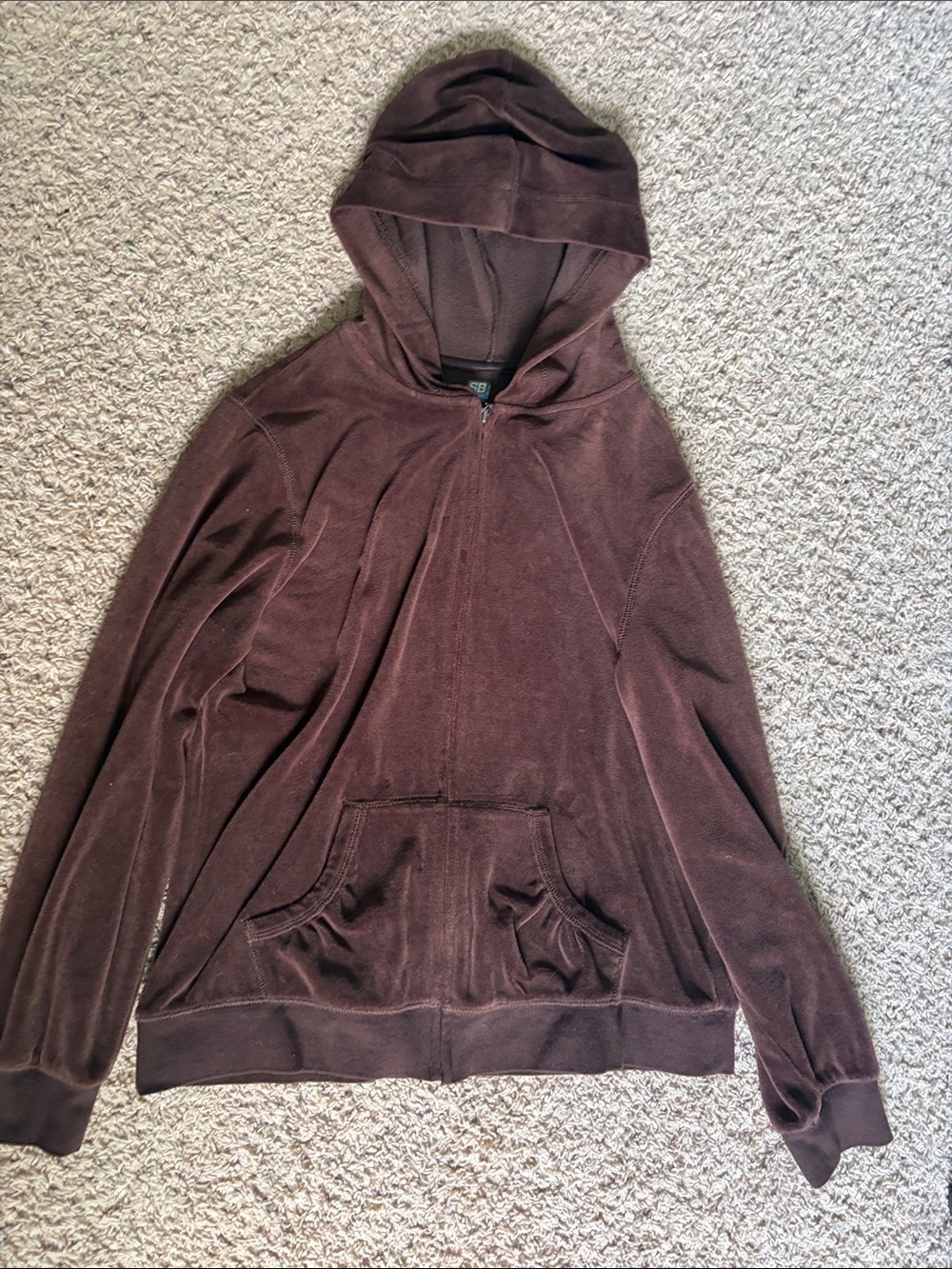 Women’s Velour Hooded Zip-Front Jacket in Dark Brown